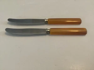 2 VINTAGE RUSTFRI MESSER BAKELIT ORANGE BUTTERSCOTCH GRIFFE RETRO - Bild 1 von 8