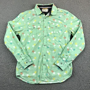 Free Planet Shirt Mens Small Green Pineapple Print Long Sleeve Button Up Casual - Picture 1 of 7