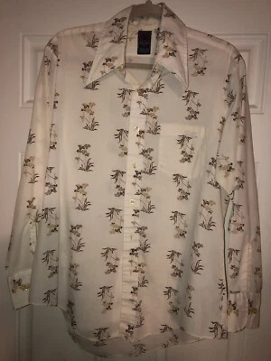 Camisa de Colección Jandy Place Años 70 Hoja Marrón Algodón Poli Disco Grande Foto 1 de 4
