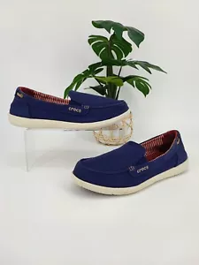 Crocs Women's Walu Nautical Navy/Stucco Canvas Loafers Size 10 US - Picture 1 of 8