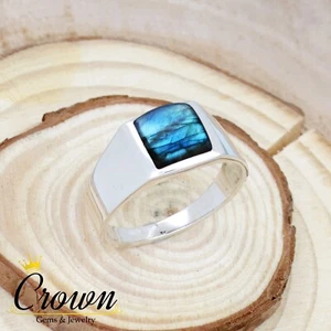 Labradorit Square Cut 925 Sterling Silber Herren Ring Schmuck - Größe US 6-14 - Bild 1 von 3