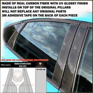 FITS HONDA ACCORD 1994-97 REAL BLACK CARBON FIBER WINDOW PILLAR POSTS - 6 PCS - Picture 1 of 1