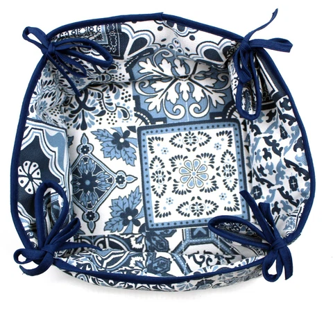 100% Cotton Blue Tile Azulejo Bread Basket Cover