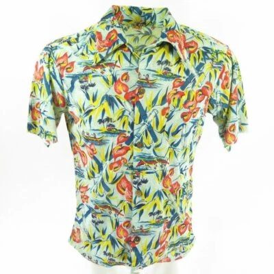 Vintage 60s Hang Ten Hawaiian Shirt Mens Size M Tropical Beach Button Front - Image 1 of 4