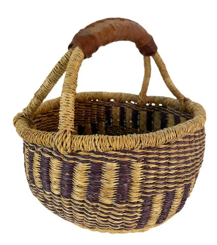 Ghana market basket handmade handle leather handle tan purple Cover