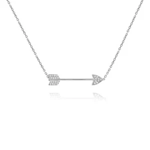 14K WEISSGOLD PAVE DIAMANT SCHLEIFE PFEIL LIEBE AMOR ANHÄNGER HALSKETTE - Bild 1 von 1