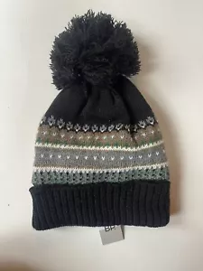 NWT BP. Knit Pom Beanie Nordic Winter Hat Black Green Nordstrom Fleece Lined 🎁 - Picture 1 of 3