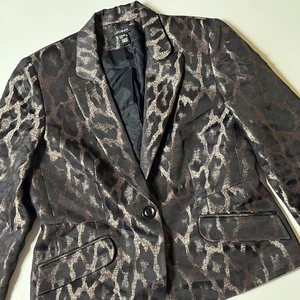Louben Wool Blend Metallic Leopard Blazer Size 10 Blk Bronze Lined Fancy Jacket - Picture 1 of 7
