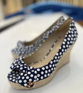 Espadrillas Tory Burch Dory 85 mm punta aperta - tela a pois, taglia 7,5, delicatamente indossata - Foto 1 di 11