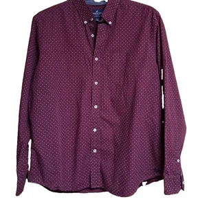 American Eagle Outfitters Hemd Herren XL Langarm weinrot weiß gepunktet - Bild 1 von 5