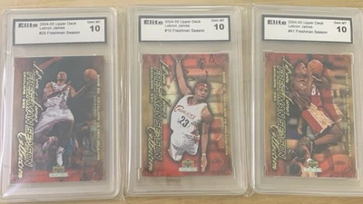 (3) 2004-05 Upper Deck LeBron James Freshman Season Lot Elite GMA 10 Rookie RC - Image 1 of 2