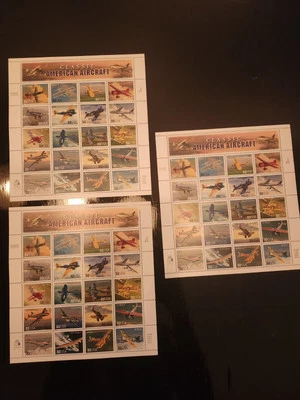 Classic American Aircraft 3 Sheets Of 20 Stamps 1996 + FirstFlight Wright Bro 03 - Image 1 of 4