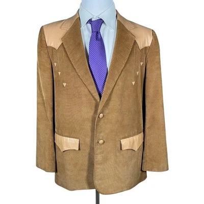 VTG Pioneer Wear Corduroy Leather Sport Coat 44R Yellowstone Rockabilly Western - Image 1 of 4