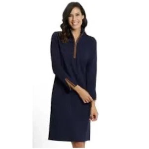 J.McLaughlin Bedford Kleid Catalina Tuch 1/4-Reißverschluss Stehkragen schwarz Large - Bild 1 von 4