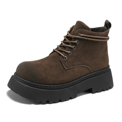 Men's Lace-up High Ankle Work Boots Comfortable Height Increasing Outdoor Boots - Image 1 of 4