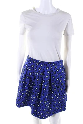Kate Spade New York Womens Cotton Leopard Print Pleated Short Skirt Blue Size 10 - Image 1 of 4