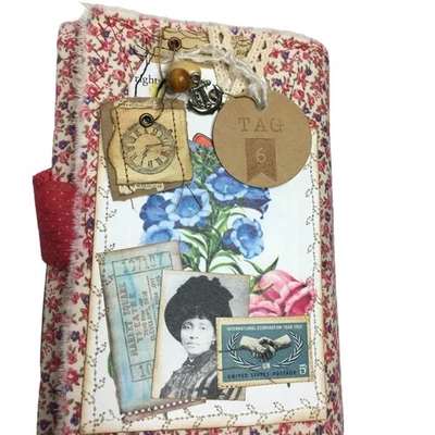 Writing Junk Journal Vintage Style Fabric Cover Diary Includes Ephemera No 6 u - Image 1 of 4