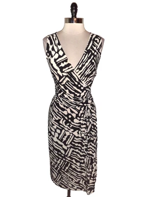 NEW AMERICAN LIVING Size 14 Sheath Dress Black Ivory Animal Print Sleeveless - Image 1 of 4