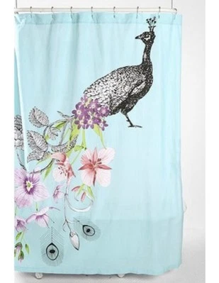 *RARO* Cortina de Ducha Urban Outfitters Pavo Real Tela Azul Floral Lavable Foto 1 de 4