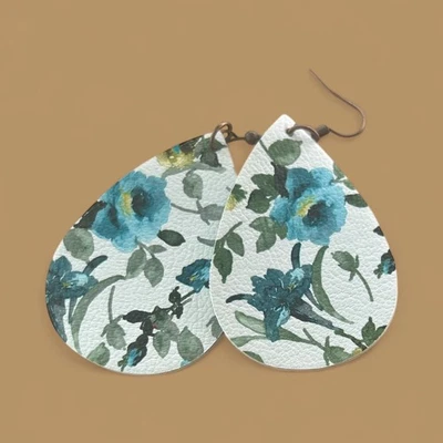 Pendientes colgantes boho imitación cuero azul flor lágrima joyería para mujer Foto 1 de 4