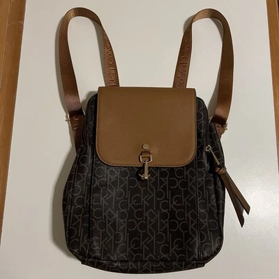Calvin Klein Signature Mini Backpack Bag Brown PVC Purse CK Excellent Condition - Image 1 of 4