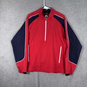 FootJoy FJ Jacket Mens M Red Black 1/2 Zip Golf Rain Windbreaker Zip Pockets - Picture 1 of 5