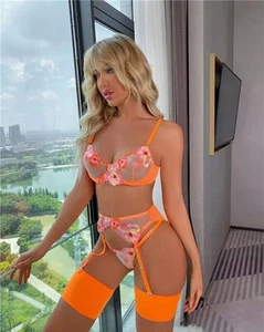 👙Ladies Erotic Floral Lingerie Bra Thong Suspender Sexy Nightwear Underwear Set - Picture 1 of 41