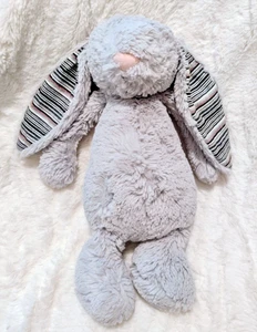 Jellycat Bashful Blake Bunny Medium Retired Grey Black Striped Soft - Foto 1 di 7