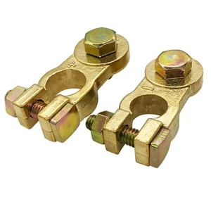 Brass Battery Terminal Clamps Top Post Marine Car Boat RV Terminals 1 Pair - Picture 1 of 5