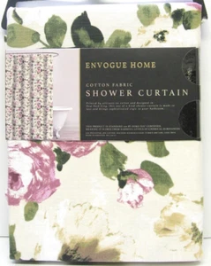 Tenda doccia Envogue tessuto cotone floreale verde malva neutro avorio NUOVA - Foto 1 di 1