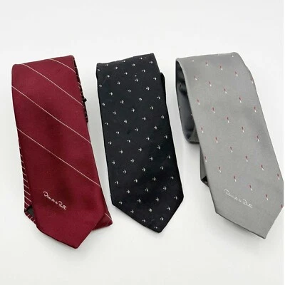 Lot Of 3 Vintage Oscar De Renta Ties Necktie Stripes, Foulard, Gray, Red, Black - Image 1 of 4