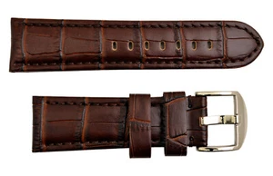 22mm croco-grain Leather Watch Band BROWN padded strap silver tone buckle - Picture 1 of 4