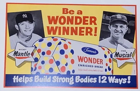 Mickey Mantle / Stan Musial Poster - Wonder Bread  17 x 11 - Yankees - Cardinals Cover