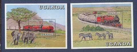UGANDA - Scott 597-598 - MNH - S/S - Train, zebra, elephant Cover