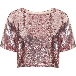 TOPSHOP PREMIUM RARE PINK SEQUIN CROP TOP XS UK 4-6 EU 32-34 BNWT FESTIVAL PARTY - Picture 1 of 8