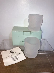 Partylite Frosted Glass Skull "Bones" Votive Pair Halloween Spooky Candleholder - Picture 1 of 8