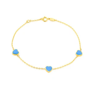 9KT Gelbgold Klee Herz Türkis Armband (7,5") - Bild 1 von 7