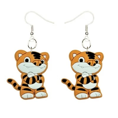 Tiger Earrings Handmade Hypoallergenic Silver Plated Fishhooks - Image 1 of 4