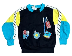 Vintage 90s Boys Sweatshirt Diletto Size 5 All Over Color Block NWT 100% Acrylic - Picture 1 of 9