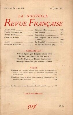 La Nouvelle Revue Francaise N°328 Juin 1941  Giono Alain  Drieu La Rochelle • 10€