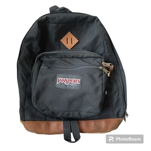 Jansport USA MADE Vintage Backpack Brown Suede Leather Bottom, Black Nylon 25L - Picture 1 of 7