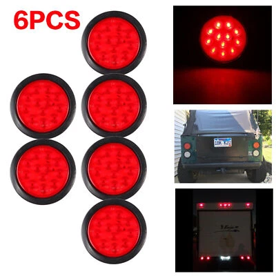 6PC 4"inch Round LED Truck Trailer Stop Turn Tail Brake Lights Waterproof 12-LED - Image 1 of 4