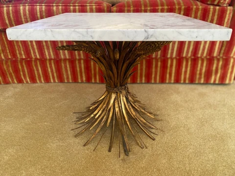 Sheaf of Wheat Form Marble-Top Hollywood Regency Accent Table Cover