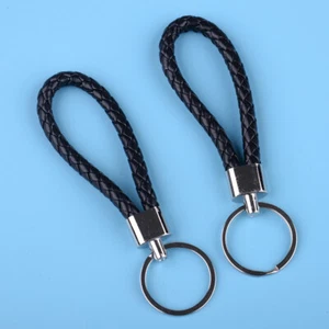 2pcs PU Leather Car Keychain Key Ring Holder Braided Rope - Bild 1 von 4