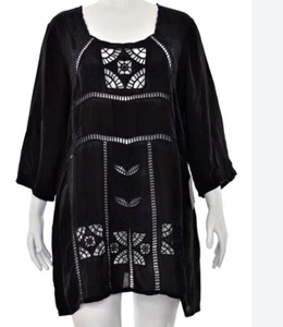 JOHNNY WAS Los Angeles Black Tunic Dress Embroidered S Small Coverup Beach - Picture 1 of 6