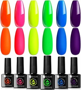 Ur Sugar Neon Gel Nail Polish, 6 Colours Uv Gel Nail Polish Set Green Blue Hot - Picture 1 of 9