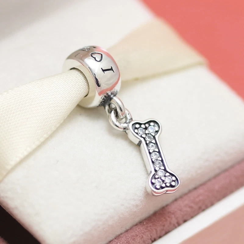 Authentic Pandora I Love My Dog, Bone Dangle Puppy Charm 791263CZ Bracelet Bead - Image 1 of 1