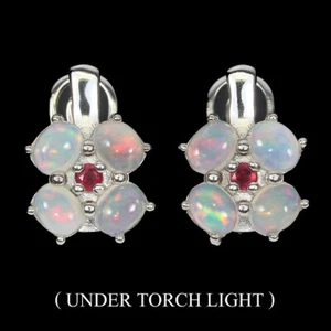 925 Sterling Silver Earrings Oval Fire Opal 5x4mm Ruby Gemstone Jewelry - Picture 1 of 10