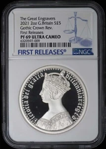 2021 2oz Great Britain Gothic Crown Silver 5PND NGC PR69DCAM First Releases - Picture 1 of 4
