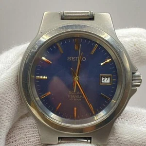 SEIKO Solar Titanium Men's Watch Blue Dial Weighs 1.8 oz 100mW/R V145-0D60 c589 - Picture 1 of 3